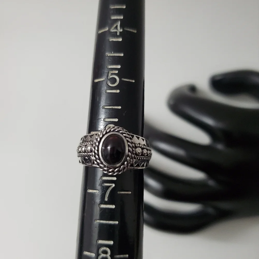 Sterling Silver 925 Black Opal Red Solitaire Ring